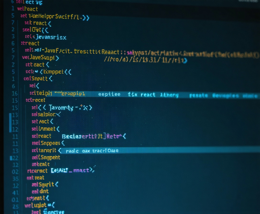 Nahaufnahme eines Bildschirms mit sauberem React-Code und JavaScript-Strukturen